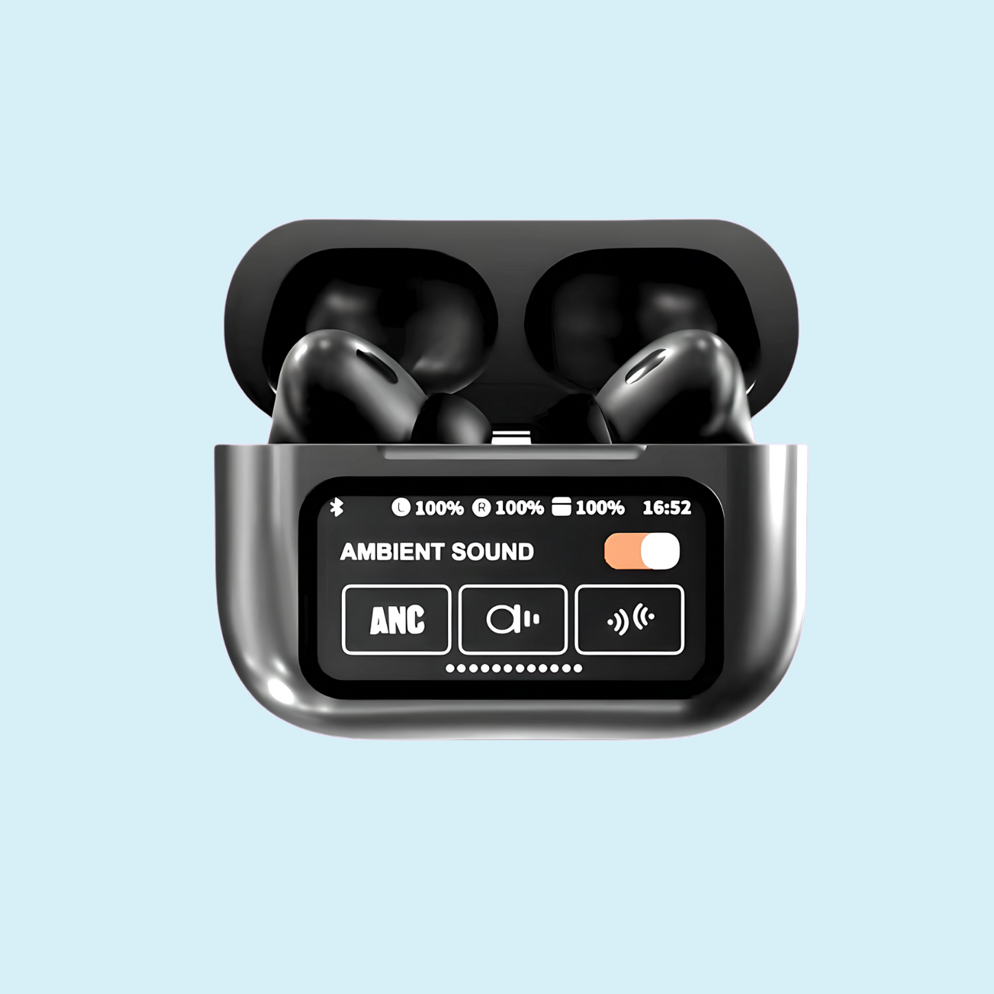 ANC/ENC Black Earphones | Wireless Earbuds with Touch Screen Control