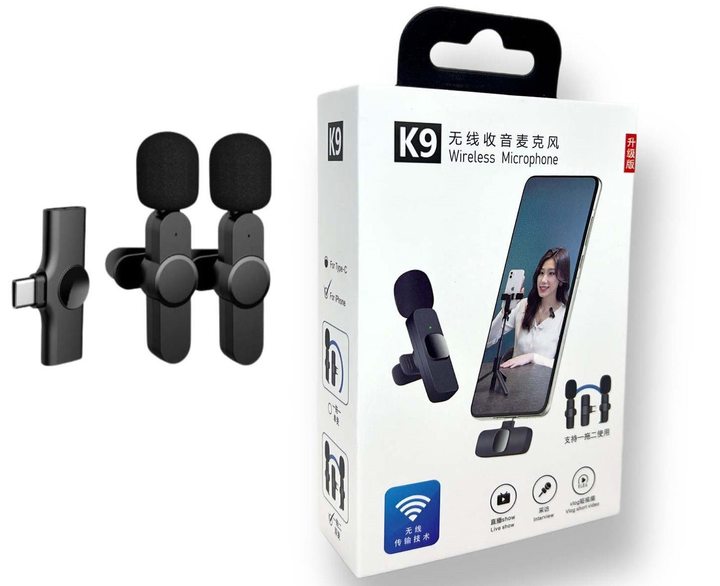 Wireless K9 Dual Microphone | Plug & Play Mic | Type-C | Android | iPhone